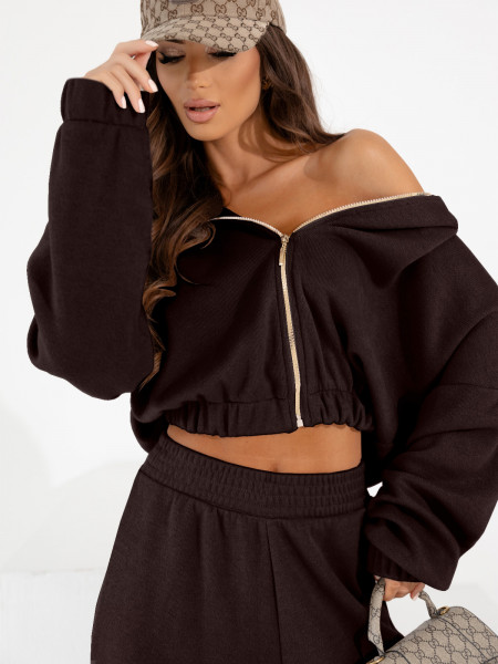 Komplet dzianinowy bluza i spodnie NOLANI - czekoladowy