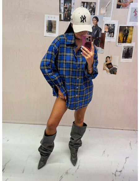 Flanelowa koszula oversize w kratę TABBY - niebieska