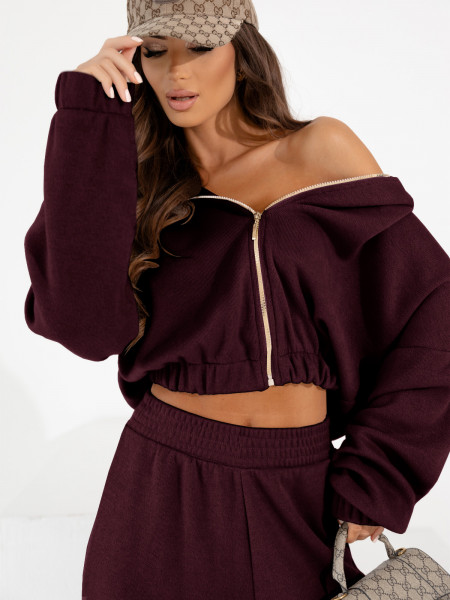 Komplet dzianinowy bluza i spodnie NOLANI - bordowy 2