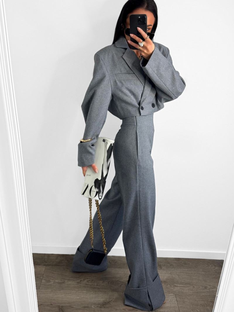 Eleganckie spodnie z zakładką na dole TALLY -szary melange