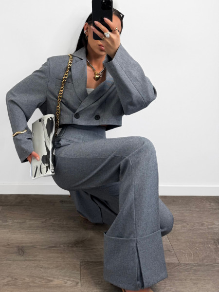 Eleganckie spodnie z zakładką na dole TALLY -szary melange 2