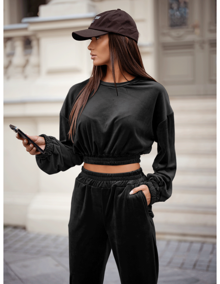 Welurowy dres krótka bluza i spodnie RODDY - czarny