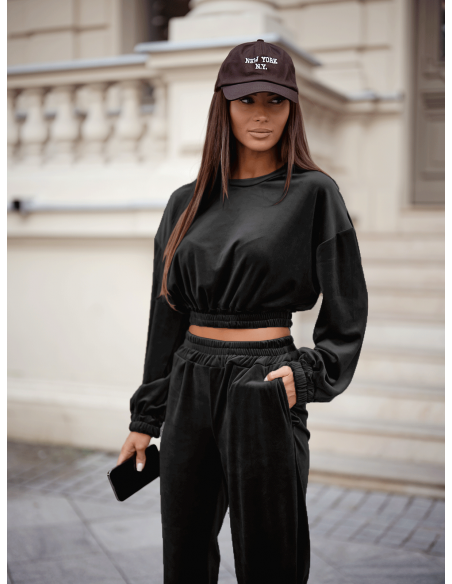 Welurowy dres krótka bluza i spodnie RODDY - czarny