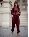 Welurowy dres krótka bluza i spodnie RODDY - bordowy