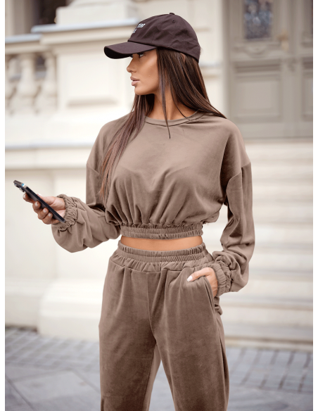 Welurowy dres krótka bluza i spodnie RODDY - cappuccino