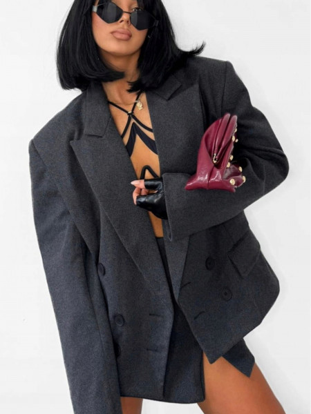 Marynarka w jodełkę z domieszką wełny PETA - grafitowa 2