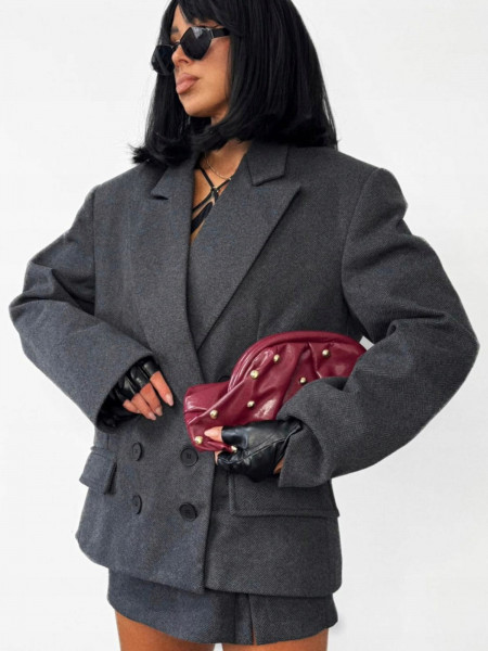 Marynarka w jodełkę z domieszką wełny PETA - grafitowa