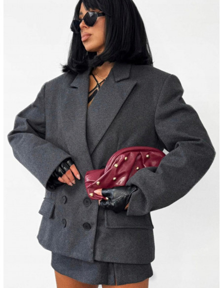 Marynarka w jodełkę z domieszką wełny PETA - grafitowa