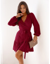 Przekładana sukienka z falbaną LURETTE - bordowa