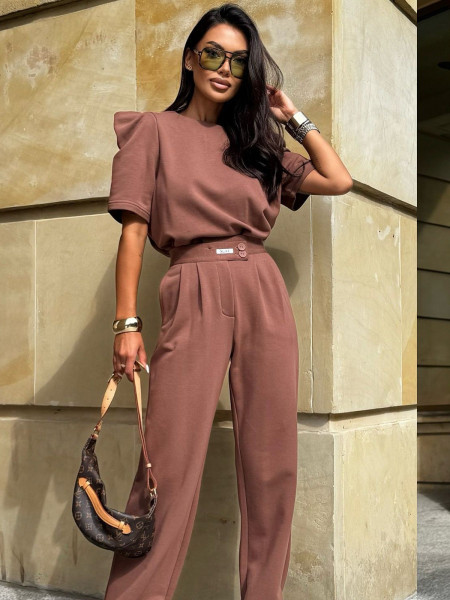 Bawełniany komplet bluzka ze spodniami XANDRA - karmelowy