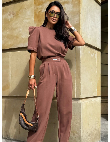 Bawełniany komplet bluzka ze spodniami XANDRA - karmelowy