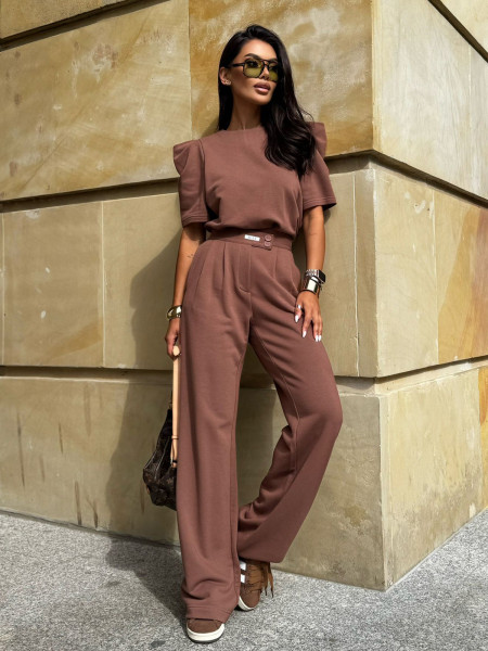 Bawełniany komplet bluzka ze spodniami XANDRA - karmelowy 2