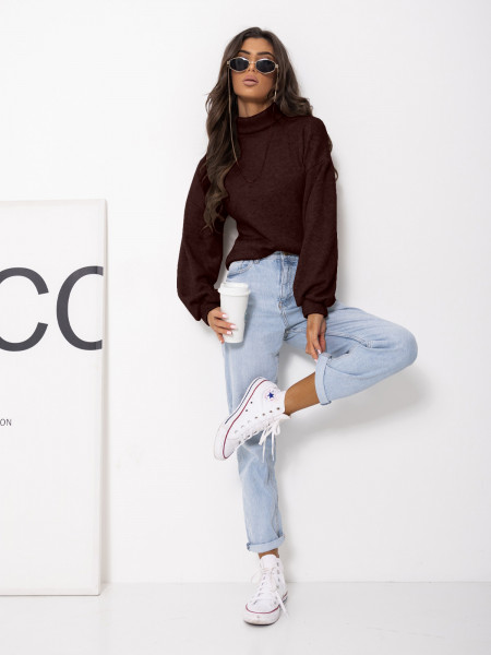 Dzianinowy sweter z golfem ZENARA - czekoladowy 2