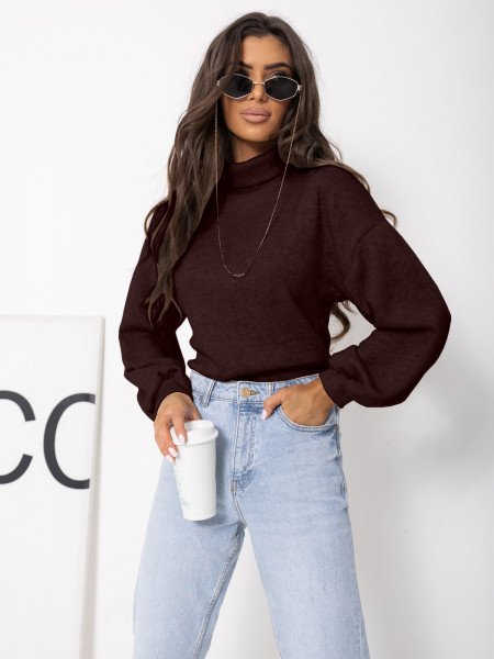 Dzianinowy sweter z golfem ZENARA - czekoladowy