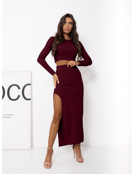 Komplet dzianinowy ze spódnicą SELWYN - bordowy
