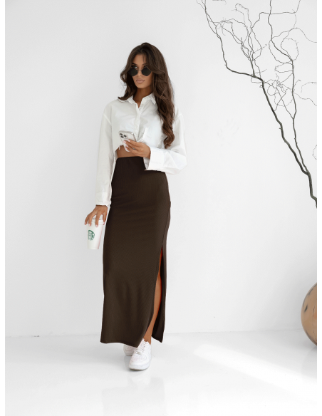 Spódnica maxi prążkowana MALWA - czekoladowa