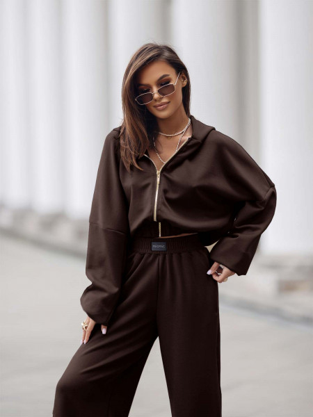 Stylowy komplet dresowy z tencelu MIKKA - czekoladowy