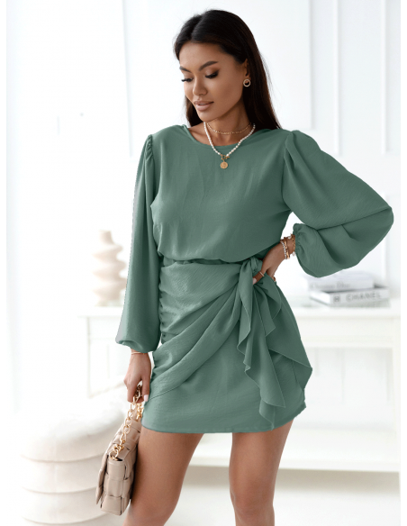 Elegancka sukienka z wiązaniem - DILLA - szałwiowa