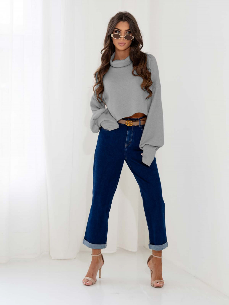 Dzianinowy sweter z golfem oversize NUALA - szary