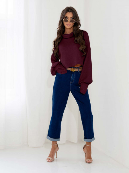 Dzianinowy sweter z golfem oversize NUALA - bordowy 2