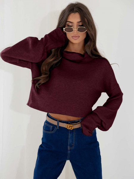 Dzianinowy sweter z golfem oversize NUALA - bordowy