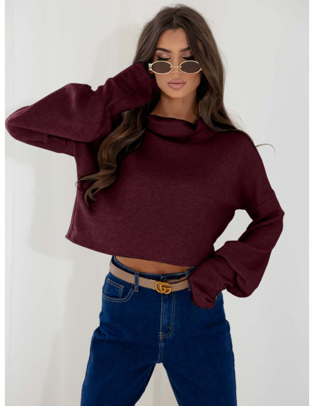 Dzianinowy sweter z golfem oversize NUALA - bordowy