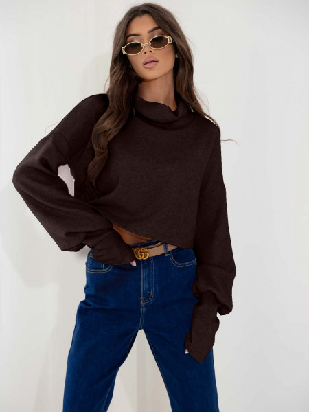 Dzianinowy sweter z golfem oversize NUALA - czekoladowy