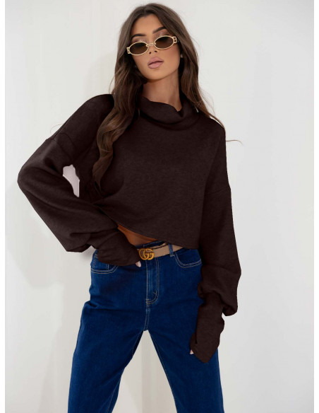 Dzianinowy sweter z golfem oversize NUALA - czekoladowy