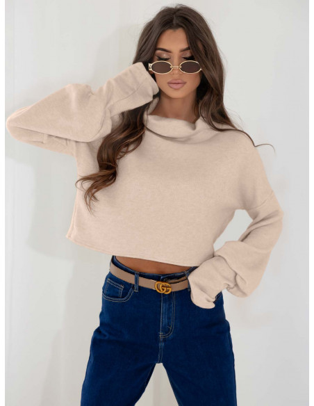 Dzianinowy sweter z golfem oversize NUALA - beżowy