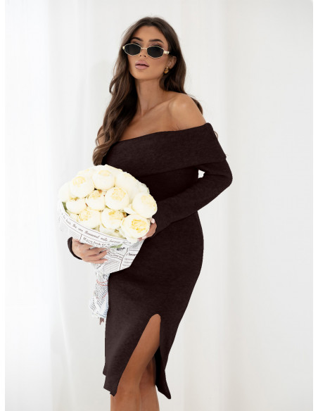 Dzianinowa sukienka hiszpanka MARCELINE - czekoladowa