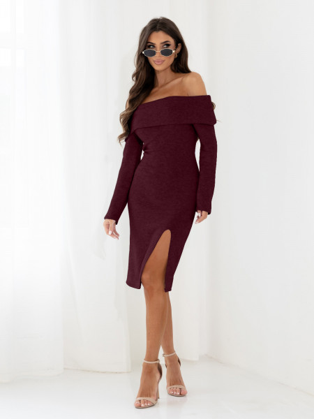 Dzianinowa sukienka hiszpanka MARCELINE - bordowa