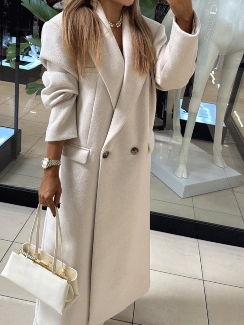 Wełniany płaszcz zapinany na guziki GALENE - kremowy