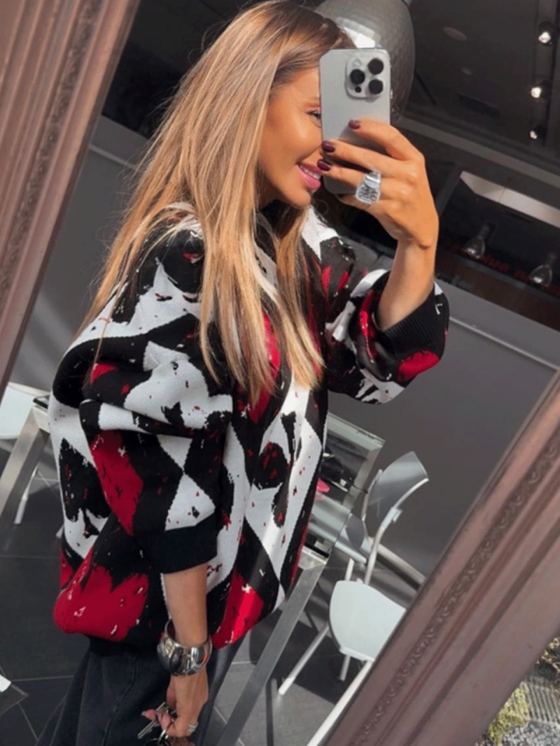 Wełniany długi sweter w print SHERI -...