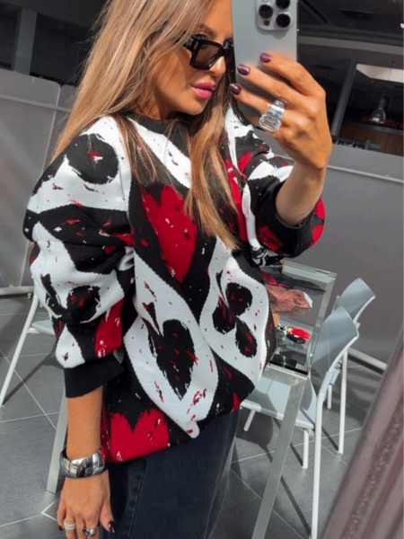 Wełniany długi sweter w print SHERI - wzór 1