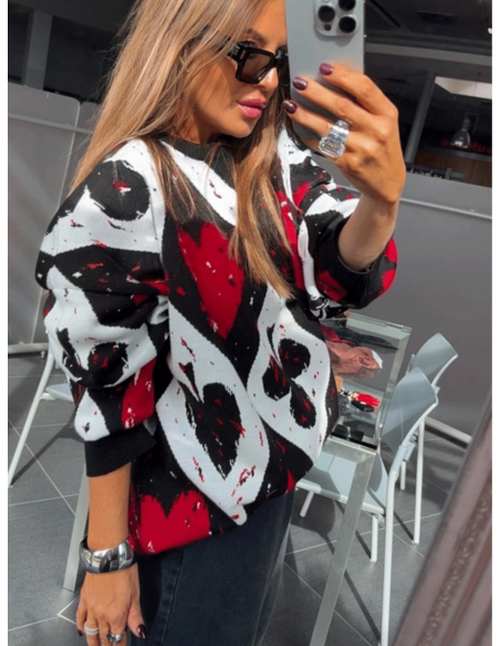 Wełniany długi sweter w print SHERI - wzór 1