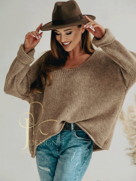 Sweter oversize z domieszką wełny PEDRO - cappuccino