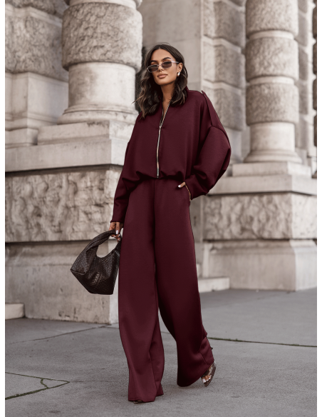 Masełkowy dres z szerokimi spodniami SORGO - bordowy