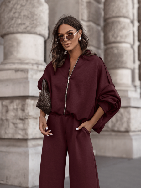 Masełkowy dres z szerokimi spodniami SORGO - bordowy 2