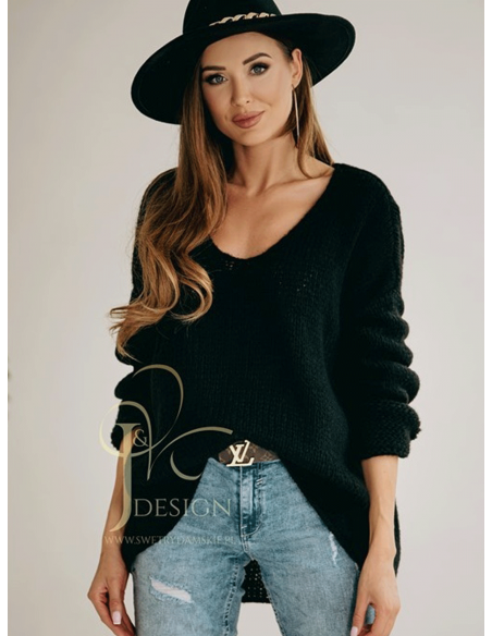 Sweter oversize z domieszką wełny PEDRO - czarny