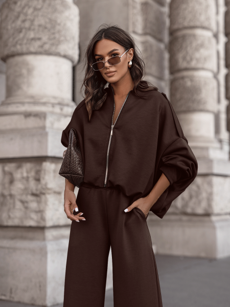 Masełkowy dres z szerokimi spodniami SORGO - czekoladowy 2