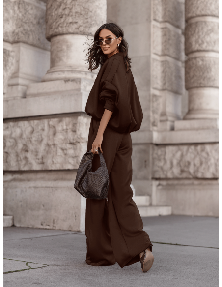 Masełkowy dres z szerokimi spodniami SORGO - czekoladowy