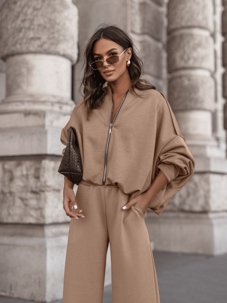 Masełkowy dres z szerokimi spodniami SORGO - beżowy 2