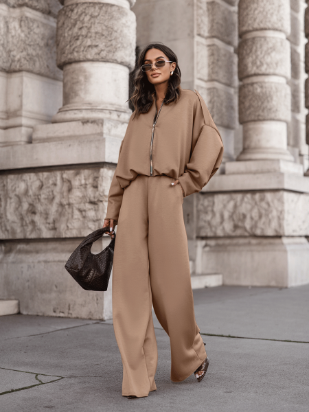 Masełkowy dres z szerokimi spodniami SORGO - beżowy