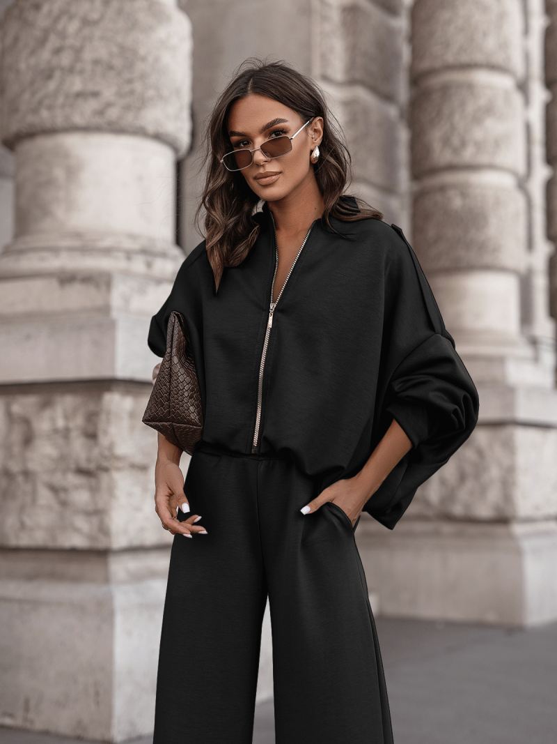 Masełkowy dres z szerokimi spodniami SORGO - czarny