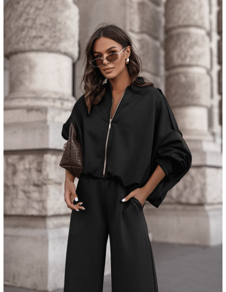 Masełkowy dres z szerokimi spodniami SORGO - czarny