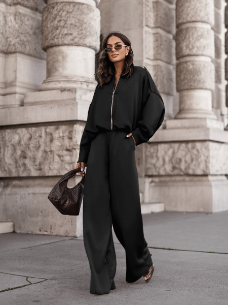 Masełkowy dres z szerokimi spodniami SORGO - czarny 2