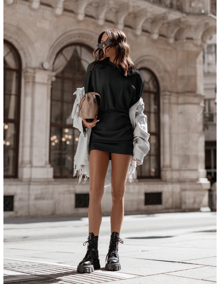 Masełkowa sukienka mini z marszczeniem ZAMIA - czarna