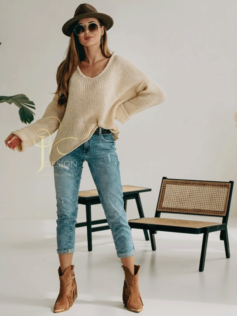 Sweter oversize z domieszką wełny PEDRO - beżowy