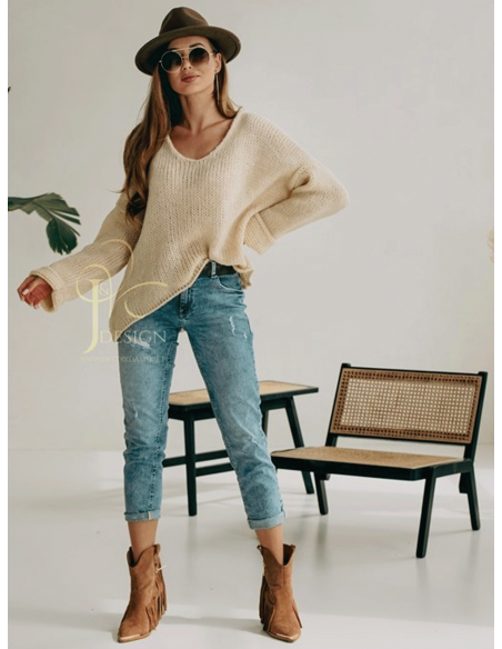 Sweter oversize z domieszką wełny PEDRO - beżowy