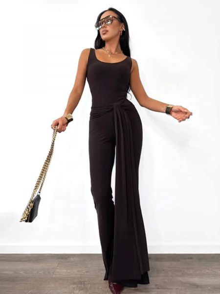 Wiskozowy kombinezon z wiązaniem MIRELLA - czekoladowy 2